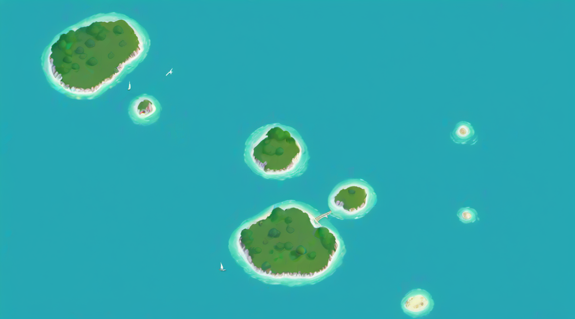 Painted aerial map of the Ionian islands — the ferry route runs from Corfu south to Kefalonia